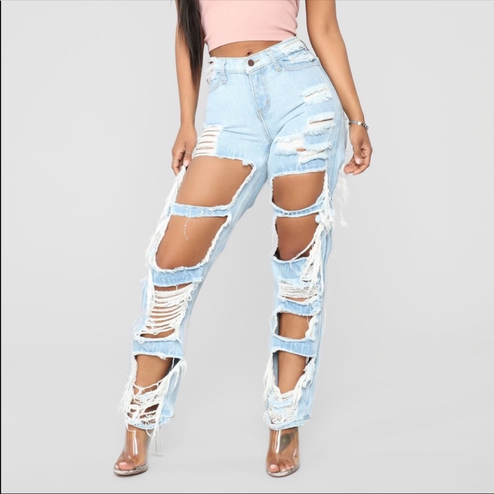 Fashion nova extra distressed jeans